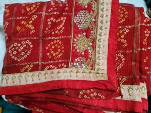 Red Bandhani Embroidered Saree