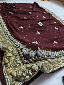 Brown 🤎 Saree With Blouse Stone Works Beautiful ❤