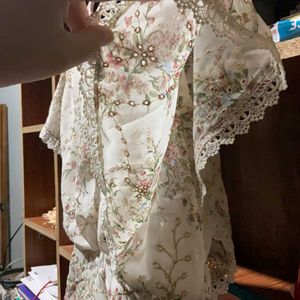 Floral Print Top with Lace Trim