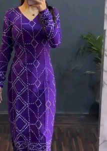 Purple Cotton Bandhani Printed Kurti For Women