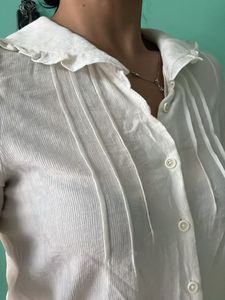Ruffle Neck White Top