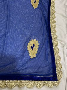 Elegant Beige &amp; Blue Embroidered Salwar Kameez