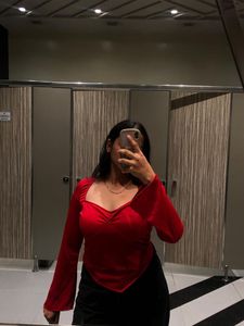 Red Sexy Knot-Front Bell Sleeve Top