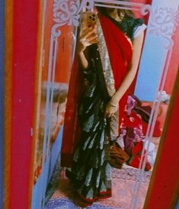Red And Black Mix Saree