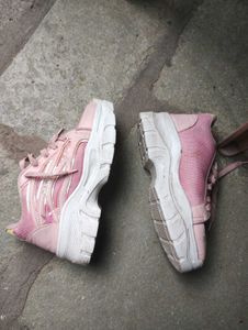 Pink And White Casual Sneakers With Slight Heels