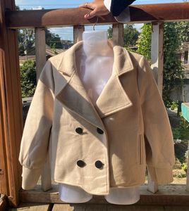 Light beige wool blend crop coat