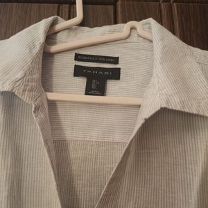 Tahari Linen Button-Down Shirt blue and white