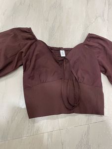 Brown Crop Top with Tie Detail