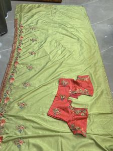 Elegant Green Floral Embroidered Saree