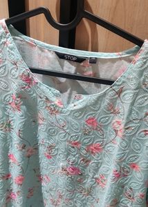 Light Green Floral Embroidered Top - Xxl