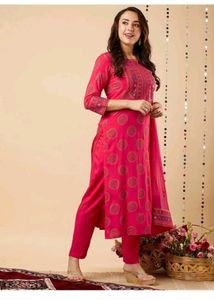 Pink Printed Kurta Set with Dupatta