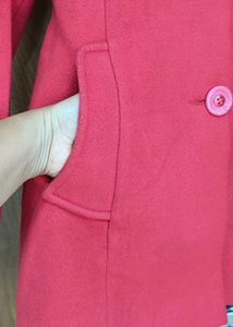 Red Wool Coat with Rosette Detail (Size 34)