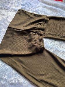 Olive Ribbed Flare Pants