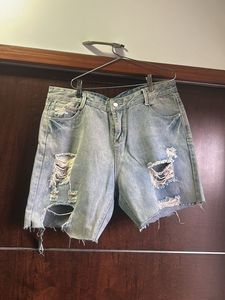 Distressed Light Blue Denim Shorts