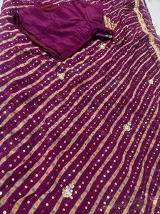 Designer Maroon Sequins Work Saree with Matching R