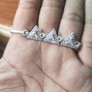 Pure Silver Pink CZ Stone Adjustable Hand Bracelet