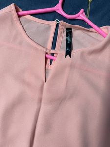 Pink Bell Sleeve Lace Accent Blouse