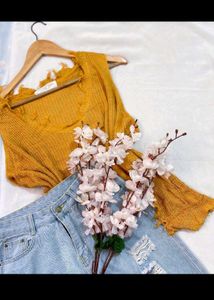 🎁Buy1 Get1 Free Mustard Distress Top A