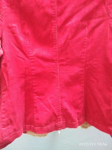 RED CORDUROY JACKET WITH FAUX FUR