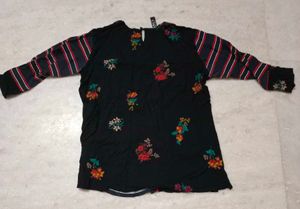 Striped &amp; Floral Embroidered Dress