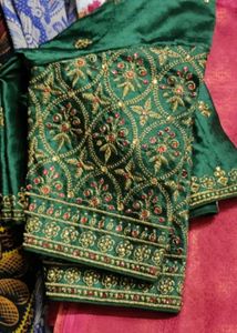Embroidered Green Saree Blouse