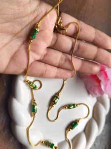 Daily Wear Gold Chain with Green Jade Beads