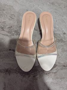 White Clear Strap Heels