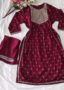 Festive Maroon Kurta Dupatta Set