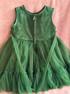 Bottle Green Glittery Net Birthday Frock