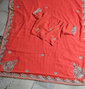 Beautiful Moti Work Saree Woth Blouse 💗