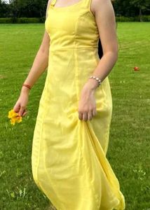 Brand New(Newme)Yellow Solid Chiffon Strapy Dress