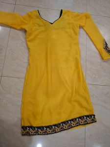Yellow Kurti With Long Duptta