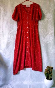 Korean Heart Print Red Fit N Flare Dress