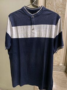 Roadster Chinese Collar T Shirt -Blue White