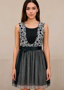 Floral Black &amp; White Mesh Dress