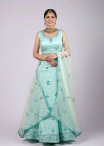 Mint Floral Embroidered Lehenga