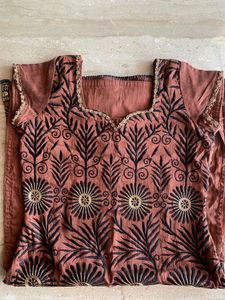 Stiched Kurta with black gathering pant &amp; shawl
