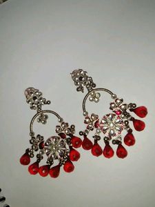 Red Gemstone Silver Dangle Earrings