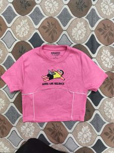 Women Pink Graphic Crop Tee