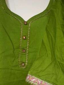 Green Suit , Sleeves 1/3,  With Salwar Length 35, A Beautiful Dupata, 2&#34; Margen