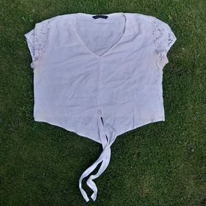 White Lace Sleeve Top