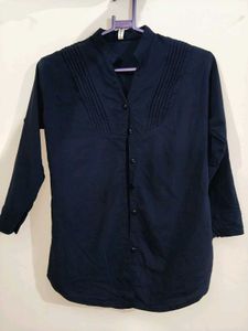 Navy Blue Mandarin Collar Top