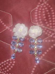 Floral & Purple Gem Dangle Earrings