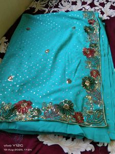 Georgette Embroidery And Sequins Saree