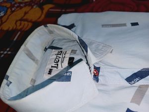 White Blue Mixed Color Cotton Shirt