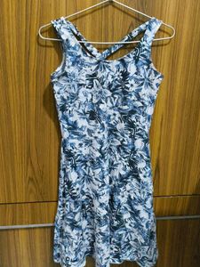 Dress 👗 With White Base And Blue Grey Flower