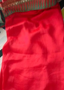Elegant Red Saree With Embroidery Blouse
