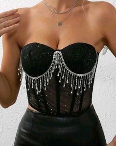 Brand New ( Urbanic)Black Sequined Mesh Corset Top
