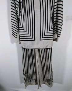 Off WHITE  And Black Striped Co-ord
