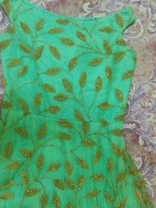 Mint Green &amp; Gold Embellished Evening Gown